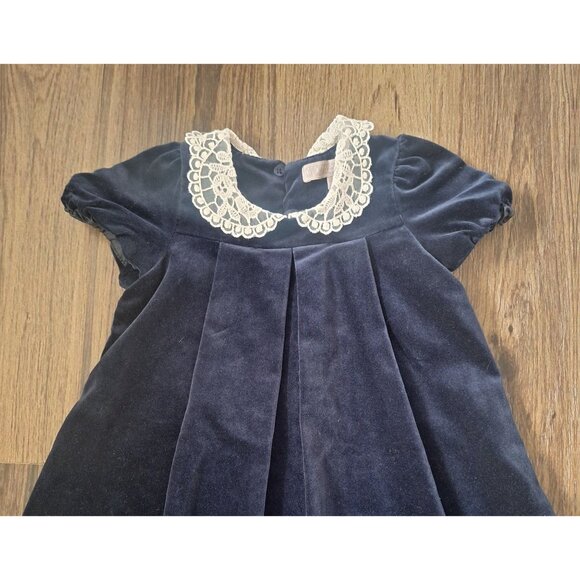 💙 Paul Costelloe Girls Lace Collar Velvet Cotton Dress Size 4 Festive Retro Pre - Picture 3 of 7